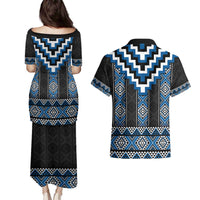 Blue Taniko Aotearoa Couples Matching Puletasi and Hawaiian Shirt Niho Taniwha Mix Poutama LT14