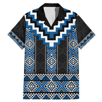 Blue Taniko Aotearoa Family Matching Mermaid Dress and Hawaiian Shirt Niho Taniwha Mix Poutama LT14 Dad's Shirt - Short Sleeve Blue - Polynesian Pride