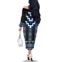 Blue Taniko Aotearoa Family Matching Off The Shoulder Long Sleeve Dress and Hawaiian Shirt Niho Taniwha Mix Poutama LT14 - Polynesian Pride