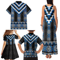 Blue Taniko Aotearoa Family Matching Tank Maxi Dress and Hawaiian Shirt Niho Taniwha Mix Poutama LT14 - Polynesian Pride