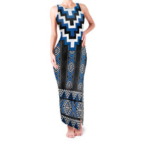 Blue Taniko Aotearoa Family Matching Tank Maxi Dress and Hawaiian Shirt Niho Taniwha Mix Poutama LT14 Mom's Dress Blue - Polynesian Pride