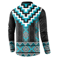 Turquoise Taniko Pattern Aotearoa Button Sweatshirt Niho Taniwha Mix Poutama LT14