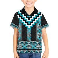 Turquoise Taniko Pattern Aotearoa Hawaiian Shirt Niho Taniwha Mix Poutama LT14