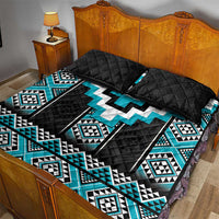 Turquoise Taniko Pattern Aotearoa Quilt Bed Set Niho Taniwha Mix Poutama