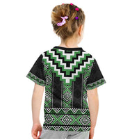 Green Taniko Pattern Aotearoa Kid T Shirt Niho Taniwha Mix Poutama LT14