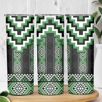 Green Taniko Pattern Aotearoa Skinny Tumbler Niho Taniwha Mix Poutama LT14 - Polynesian Pride
