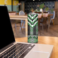 Green Taniko Pattern Aotearoa Skinny Tumbler Niho Taniwha Mix Poutama LT14 - Polynesian Pride