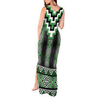 Green Taniko Pattern Aotearoa Tank Maxi Dress Niho Taniwha Mix Poutama LT14