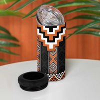 Orange Taniko Pattern Aotearoa 4 in 1 Can Cooler Tumbler Niho Taniwha Mix Poutama LT14 - Polynesian Pride