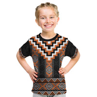 Orange Taniko Pattern Aotearoa Kid T Shirt Niho Taniwha Mix Poutama LT14