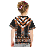 Orange Taniko Pattern Aotearoa Kid T Shirt Niho Taniwha Mix Poutama LT14
