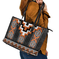 Orange Taniko Pattern Aotearoa Leather Tote Bag Niho Taniwha Mix Poutama