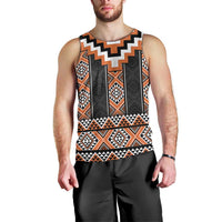 Orange Taniko Pattern Aotearoa Men Tank Top Niho Taniwha Mix Poutama LT14