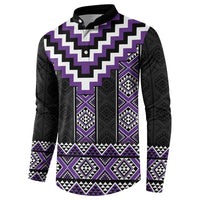Purple Taniko Pattern Aotearoa Button Sweatshirt Niho Taniwha Mix Poutama LT14