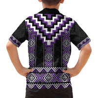 Purple Taniko Pattern Aotearoa Family Matching Off The Shoulder Long Sleeve Dress and Hawaiian Shirt Niho Taniwha Mix Poutama LT14 - Polynesian Pride