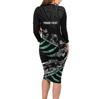 Custom New Zealand Silver Fern Rugby Family Matching Long Sleeve Bodycon Dress and Hawaiian Shirt Aotearoa Kiwi Maori Pattern LT14 - Polynesian Pride