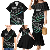 Custom New Zealand Silver Fern Rugby Family Matching Mermaid Dress and Hawaiian Shirt Aotearoa Kiwi Maori Pattern LT14 - Polynesian Pride
