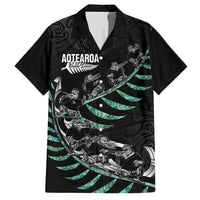Custom New Zealand Silver Fern Rugby Family Matching Off The Shoulder Long Sleeve Dress and Hawaiian Shirt Aotearoa Kiwi Maori Pattern LT14 Dad's Shirt - Short Sleeve Black - Polynesian Pride