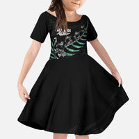 Custom New Zealand Silver Fern Rugby Family Matching Off Shoulder Maxi Dress and Hawaiian Shirt Aotearoa Kiwi Maori Pattern LT14 Daughter's Dress Black - Polynesian Pride