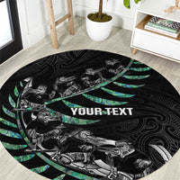 Custom New Zealand Silver Fern Rugby Round Carpet Aotearoa Kiwi Maori Pattern LT14 Black - Polynesian Pride
