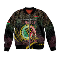 Personalised Vanuatu Bomber Jacket Yumi 46th Hapi Independens Dei - Black Version LT14 Unisex Black - Polynesian Pride