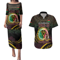 Personalised Vanuatu Couples Matching Puletasi and Hawaiian Shirt Yumi 45th Hapi Independens Dei - Black Version LT14