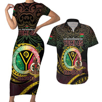 Personalised Vanuatu Couples Matching Short Sleeve Bodycon Dress and Hawaiian Shirt Yumi 45th Hapi Independens Dei - Black Version LT14