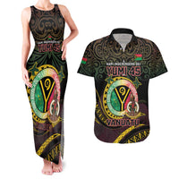 Personalised Vanuatu Couples Matching Tank Maxi Dress and Hawaiian Shirt Yumi 45th Hapi Independens Dei - Black Version LT14