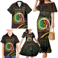 Personalised Vanuatu Family Matching Mermaid Dress and Hawaiian Shirt Yumi 45th Hapi Independens Dei - Black Version LT14