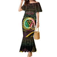 Personalised Vanuatu Family Matching Mermaid Dress and Hawaiian Shirt Yumi 46th Hapi Independens Dei - Black Version LT14 Mom's Dress Black - Polynesian Pride