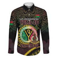 Personalised Vanuatu Family Matching Off The Shoulder Long Sleeve Dress and Hawaiian Shirt Yumi 45th Hapi Independens Dei - Black Version LT14