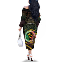 Personalised Vanuatu Family Matching Off The Shoulder Long Sleeve Dress and Hawaiian Shirt Yumi 45th Hapi Independens Dei - Black Version LT14