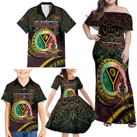 Personalised Vanuatu Family Matching Off Shoulder Maxi Dress and Hawaiian Shirt Yumi 45th Hapi Independens Dei - Black Version LT14