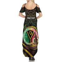 Personalised Vanuatu Family Matching Summer Maxi Dress and Hawaiian Shirt Yumi 45th Hapi Independens Dei - Black Version LT14