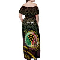 Personalised Vanuatu Off Shoulder Maxi Dress Yumi 46th Hapi Independens Dei - Black Version LT14 - Polynesian Pride