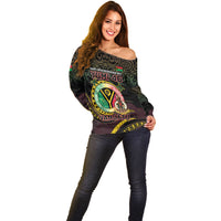 Personalised Vanuatu Off Shoulder Sweater Yumi 46th Hapi Independens Dei - Black Version LT14 - Polynesian Pride
