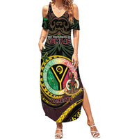 Personalised Vanuatu Summer Maxi Dress Yumi 46th Hapi Independens Dei - Black Version LT14 Women Black - Polynesian Pride