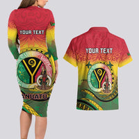 Personalised Vanuatu Couples Matching Long Sleeve Bodycon Dress and Hawaiian Shirt Yumi 45th Hapi Independens Dei - Reggae Version LT14