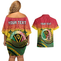 Personalised Vanuatu Couples Matching Off Shoulder Short Dress and Hawaiian Shirt Yumi 45th Hapi Independens Dei - Reggae Version LT14