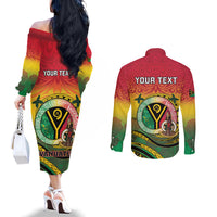 Personalised Vanuatu Couples Matching Off The Shoulder Long Sleeve Dress and Long Sleeve Button Shirt Yumi 46th Hapi Independens Dei - Reggae Version LT14 - Polynesian Pride