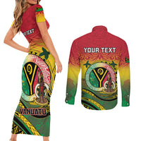 Personalised Vanuatu Couples Matching Short Sleeve Bodycon Dress and Long Sleeve Button Shirt Yumi 46th Hapi Independens Dei - Reggae Version LT14 - Polynesian Pride