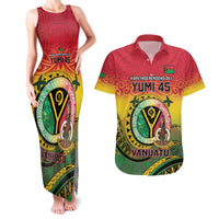 Personalised Vanuatu Couples Matching Tank Maxi Dress and Hawaiian Shirt Yumi 45th Hapi Independens Dei - Reggae Version LT14