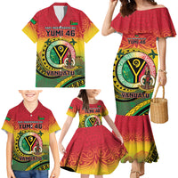 Personalised Vanuatu Family Matching Mermaid Dress and Hawaiian Shirt Yumi 46th Hapi Independens Dei - Reggae Version LT14 - Polynesian Pride