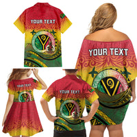 Personalised Vanuatu Family Matching Off Shoulder Short Dress and Hawaiian Shirt Yumi 45th Hapi Independens Dei - Reggae Version LT14