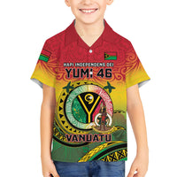 Personalised Vanuatu Family Matching Off Shoulder Short Dress and Hawaiian Shirt Yumi 45th Hapi Independens Dei - Reggae Version LT14