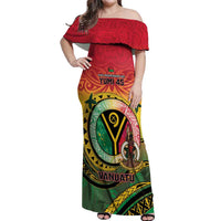Personalised Vanuatu Off Shoulder Maxi Dress Yumi 45th Hapi Independens Dei - Reggae Version LT14