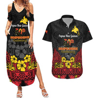 Papua New Guinea Independence Day Couples Matching Summer Maxi Dress and Hawaiian Shirt PNG Bird of Paradise 50th Anniversary LT14 Black - Polynesian Pride