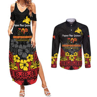 Papua New Guinea Independence Day Couples Matching Summer Maxi Dress and Long Sleeve Button Shirt PNG Bird of Paradise 50th Anniversary LT14 Black - Polynesian Pride