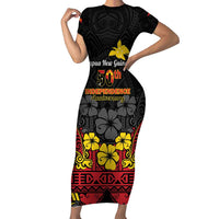 Papua New Guinea Independence Day Family Matching Short Sleeve Bodycon Dress and Hawaiian Shirt PNG Bird of Paradise 50th Anniversary LT14 Mom's Dress Black - Polynesian Pride