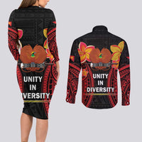 Papua New Guinea Independence Day Couples Matching Long Sleeve Bodycon Dress and Long Sleeve Button Shirt PNG Since 1975 LT14 - Polynesian Pride